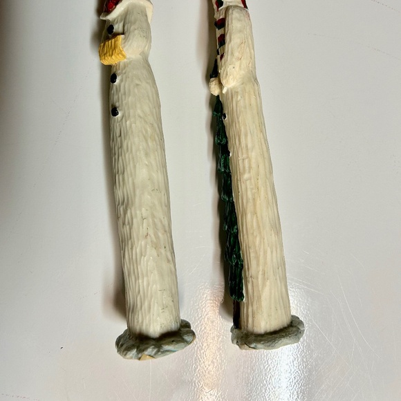 Vintage Hand Carved Look Resin Snowman and Snowlady Figurines - Picture 4 of 4